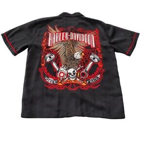 Harley Davidson Mechanic Shirt Mens Medium Black Skull Eagle Graphic Biker